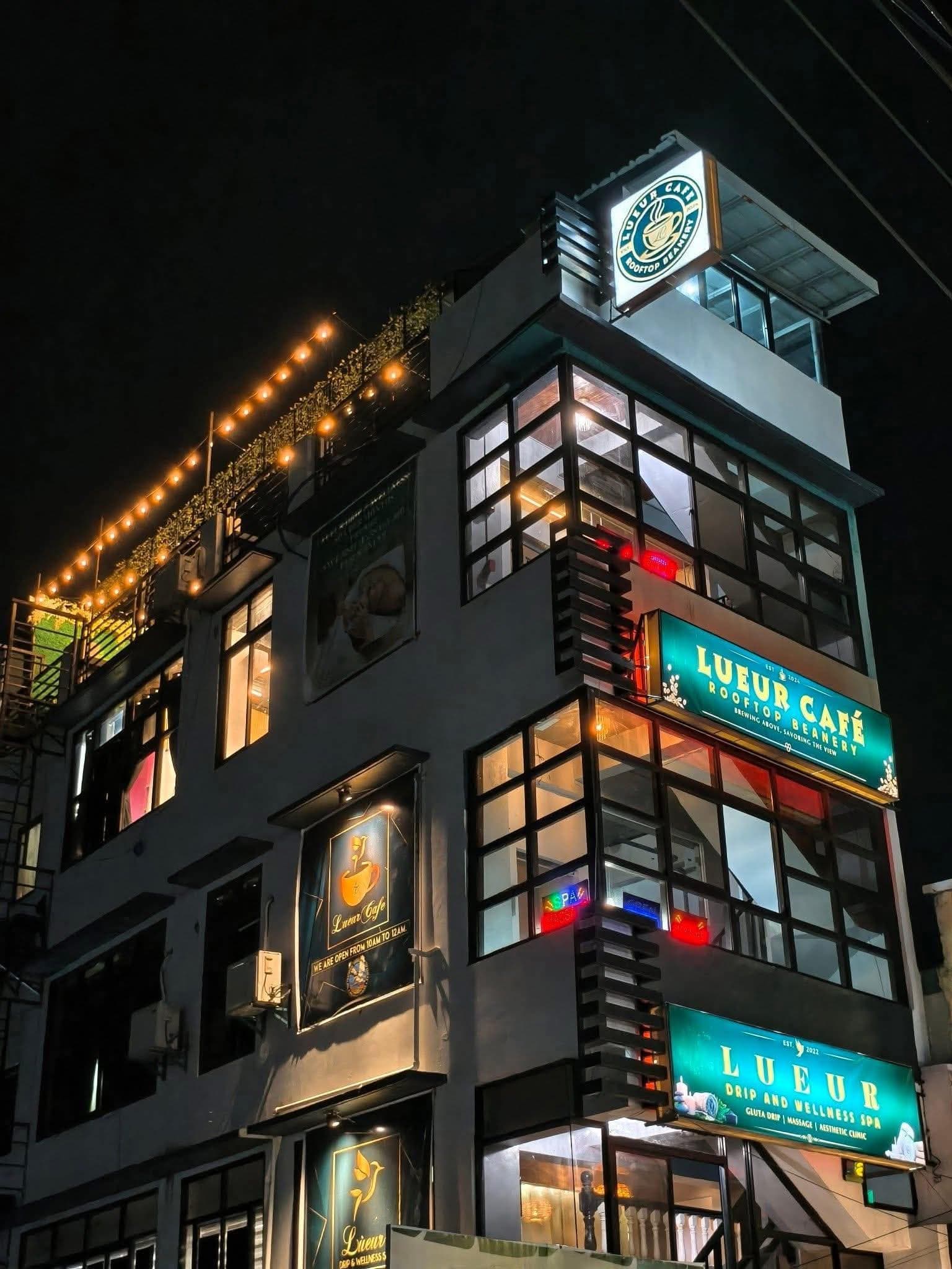 Lueur Spa exterior at night